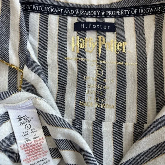 HARRY POTTER Team Hogwarts STRIPED SLEEP SHIRT Dress‎ Pajama L 10-12 Love Lounge - Picture 8 of 13